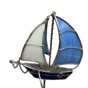Stained Glass 3D‎ Sailboat Sculpture Sun Catcher Self Standing Nautical